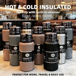 600ml/800ml/1000ml Large Capacity Double Wall Vacuum Stainless Steel Insulated Thermos Bottle with Tea Infuser, Leakproof Portable Tea Mug, 12H Hot & 24H Cold, Tea Cup, Reusable Thermos Cup for on-the-Go, Office, Outdoor activities, Travel, Daily Commute