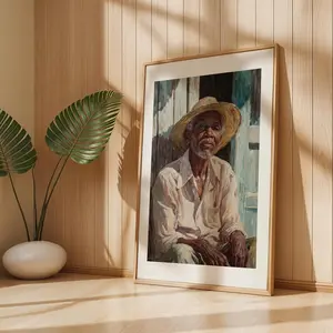 African Man Wall Art Retro Old Black Man Portrait Spiritual Digital Wall Art Abstract African American Grandfather Boho Afrocentric Print – 5 Size, 8x12 to 27x40 inch