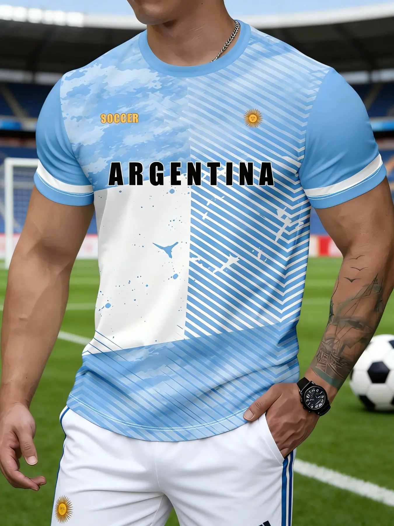 Argentina Home Soccer Jersey 2026, Stylish Jersey, Soccer Shirt, Fan Quick-Dry Support Short Sleeve, Sporty Fitted Long Clothing, All over Print, No Ca Prop 65
