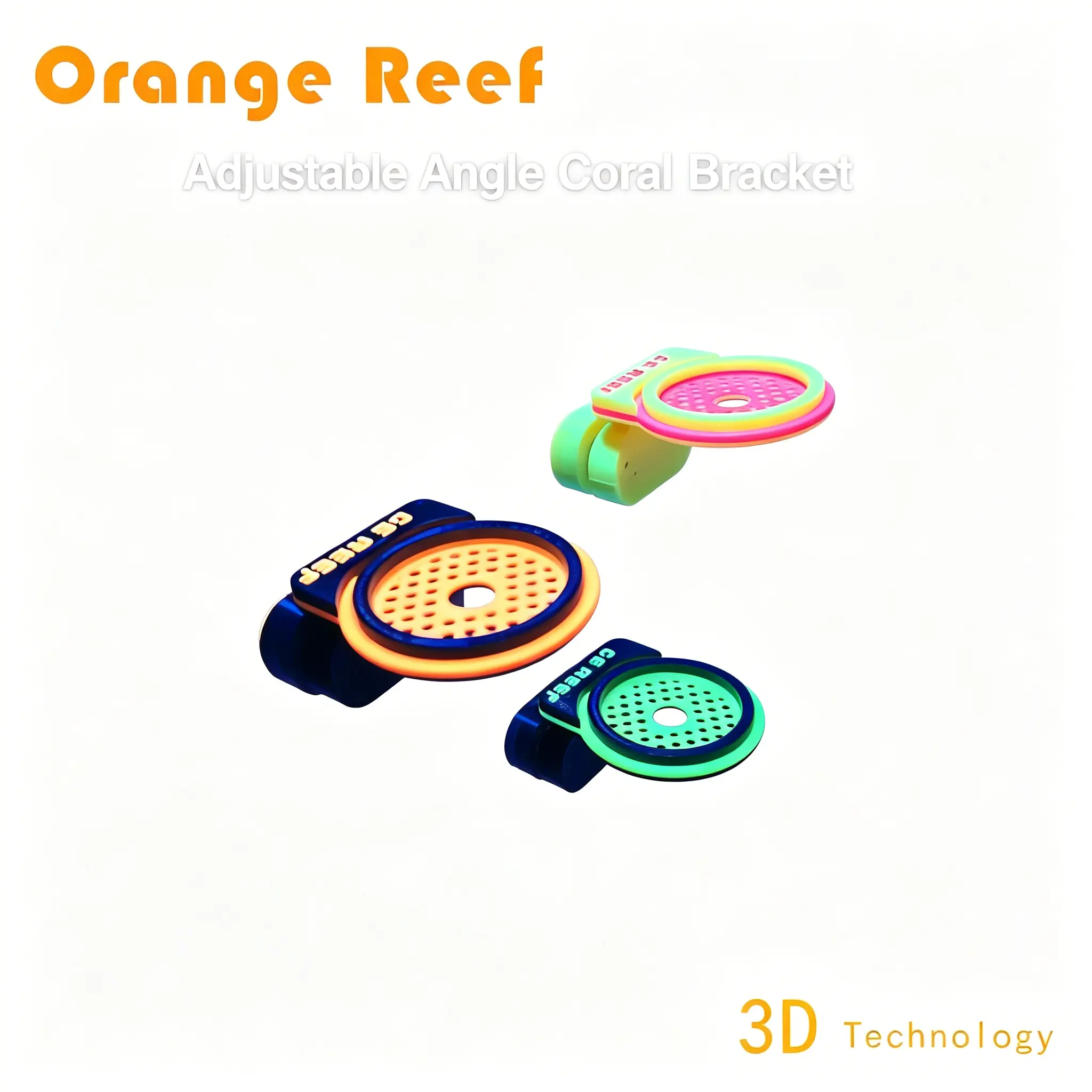 Adjustable Angle Rotatable Coral Frag Rack | Orange Reef 3D Printed Fluorescent Neon Magnetic Wall Holder, Horizontal & Inclined Dual Use for SPS LPS Zoanthid Saltwater Aquariums, 100% Reef-Safe Non-Toxic Printing Resin