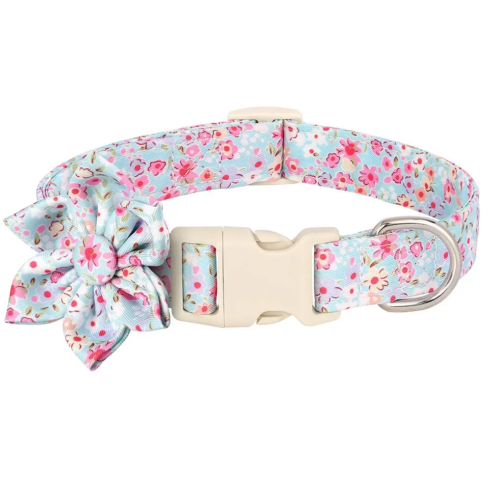 Floral Print Dog Collar With Safety Buckle, Cute Bowknot Decor Pet Collar, Fashionable Pet Collar For Small Medium Dogs & Cats