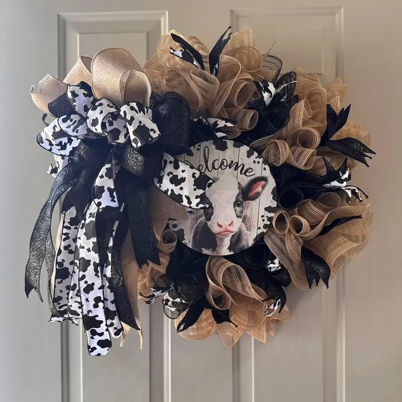 14 inch Round Wreath - Holstein Calf Hanging Decoration Home Decor Gift for Home