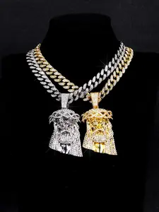 Hip Hop Exaggerated Head of Jesus Pendant Necklace, Unisex Punk Style, Zinc Alloy Cubic Zirconia, All-Season Jewelry