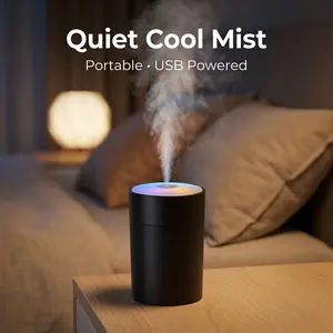 Portable Mini USB Humidifier, Quiet Cool Mist Diffuser with Soft LED Light for Desk Bedroom Car Travel