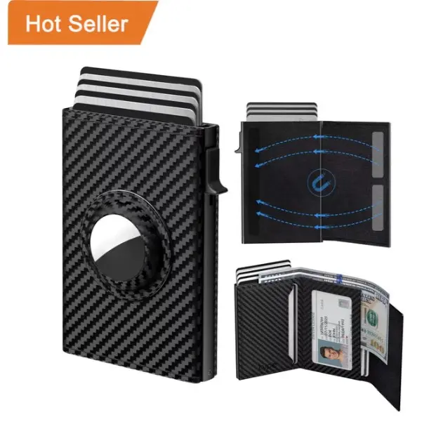 Large Capacity RFID Slim Men's Wallet Leather Automatic Pop-Up Metal Anti-Theft Tracking Air Tag Card Holder Wholesale