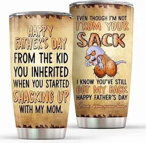 Funny Bonus Dad Gift 20oz Tumbler, Personalized Father's Day Mug from Stepdaughter or Stepson, Not From Your Sack But You Got My Back, Stepdad Birthday or Christmas Present Cup