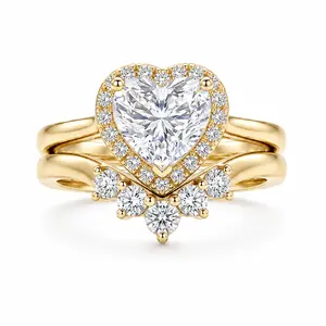 Heart Shaped Halo CZ Engagement Ring Set for Women | Sparkling Bridal Wedding Band