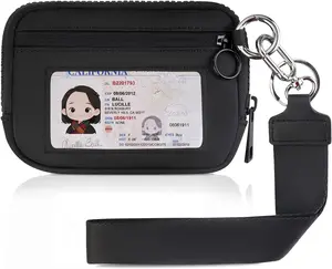 KeyChain Wallet Wristlet Wallets For Women Iris Wallet Zip Card Case with ID Window (black)