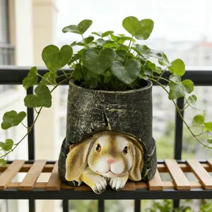Cute Rabbit Bunny Planter, Small Resin Plant Pot, Novelty Flower Pot for Succulents & Air Plants, Adorable Desk Decoration, Perfect Home Decor Gift