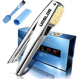 Garlic Press Heavy Duty Mincer and Peeler Set Rust Proof 304 Stainless Steel Garlic Crusher Easy-Squeeze Nut Ginger Chopper Dishwasher Safe Kitchen Gadget