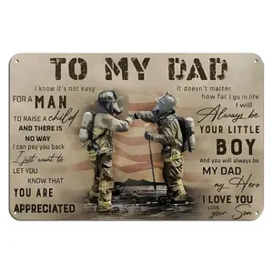 Vintage Tin Sign Firefighter to My Dad Canvas Firefighter Dad Fireman Dad and Son Funny Wall Decor for Home Cafes Pubs Club Plaque Tin Sign 12 X 8 INCH Sign Gift