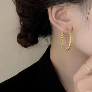 LisiZen Real Gold Plated European Cross-border Twist Large Circle Hoop Earrings, S925 Pure Silver Pin Light Luxury Niche Stud Jewelry