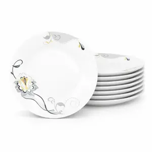 6pcs Elegant Ceramic Floral Dinner Plates Set 7in, White Round Porcelain Dinnerware Plates with Elegant Floral Pattern, Microwave Dishwasher Safe Plates for Dinner Salad Pasta, Stackable Kitchen Dish Set for Home Daily Use