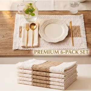 Bohemian Macrame Placemats Set of 4, Thick Natural Woven Farmhouse Table Mats with Fringes, Heat-Resistant Washable Stylish Tableware for Peaceful Everyday & Party Use in Rustic Kitchens & Dining Rooms