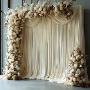 One piece Apricot-colored elastic fabric backdrop with hanging rod, made of spandex, solid-color, suitable for party decorations, romantic weddings, no electricity required, Wall Hanging Backdrop, Wedding Arch Backdrop
