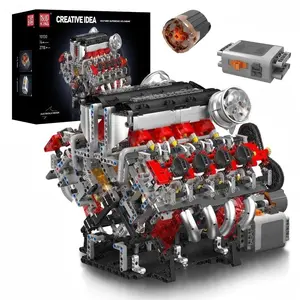 2718pcs V8 Engine Building Kit with Electric Motor, Programmable and Remote Control, Features Lights for Ages 14+ Kids and Mechanical Enthusiasts