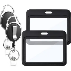 2-pack expandable badge holder with heavy-duty scroll belt, dual-sided window horizontal ID badge holder, suitable for ladies, nurses, teachers, and students