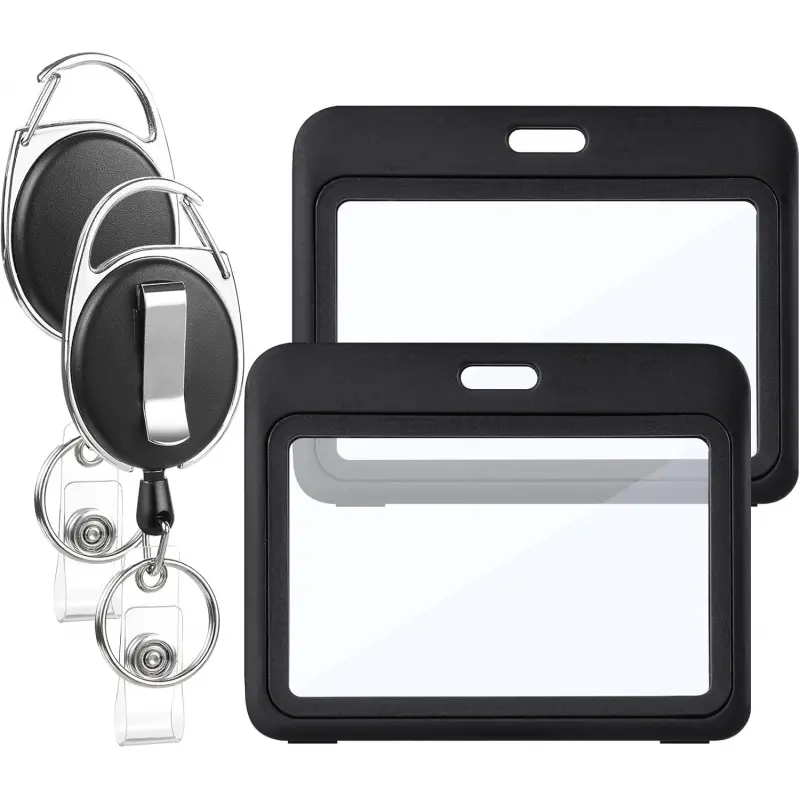 2-pack expandable badge holder with heavy-duty scroll belt, retractable badge reel, dual-sided window horizontal ID badge holder, suitable for ladies, nurses, teachers, and students, Id Badge Holders Retractable