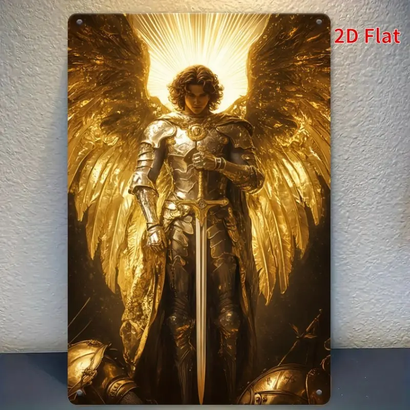 Angel Michael Metal Plaque, Vintage Artistic Metal Sign, Religious Theme, Religious Decor, Spiritual Wall Decor, Architectural Art Piece, Wall Art Decor for Home Office Restaurant Coffee Shop Bar Yard, Religious Decoration