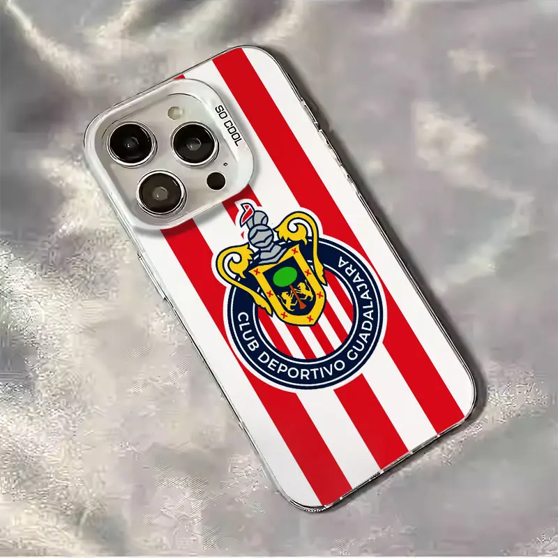 Red White Chivas CD Guadalajara Pattern For iPhone Samsung Galaxy 17/16/15/14/13/12/11/Xs Pro Max Plus/ 2625242322ULTRA/PLUS/PE TPU Soft Phone Case, Full Camera Protection, Four-Corner Shockproof & Anti-Drop