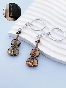 Vintage Guitar Violin Metal Keychain, Music Theme Key Ring, Creative Personalized Bag Charm, Perfect Gift for Music Lovers