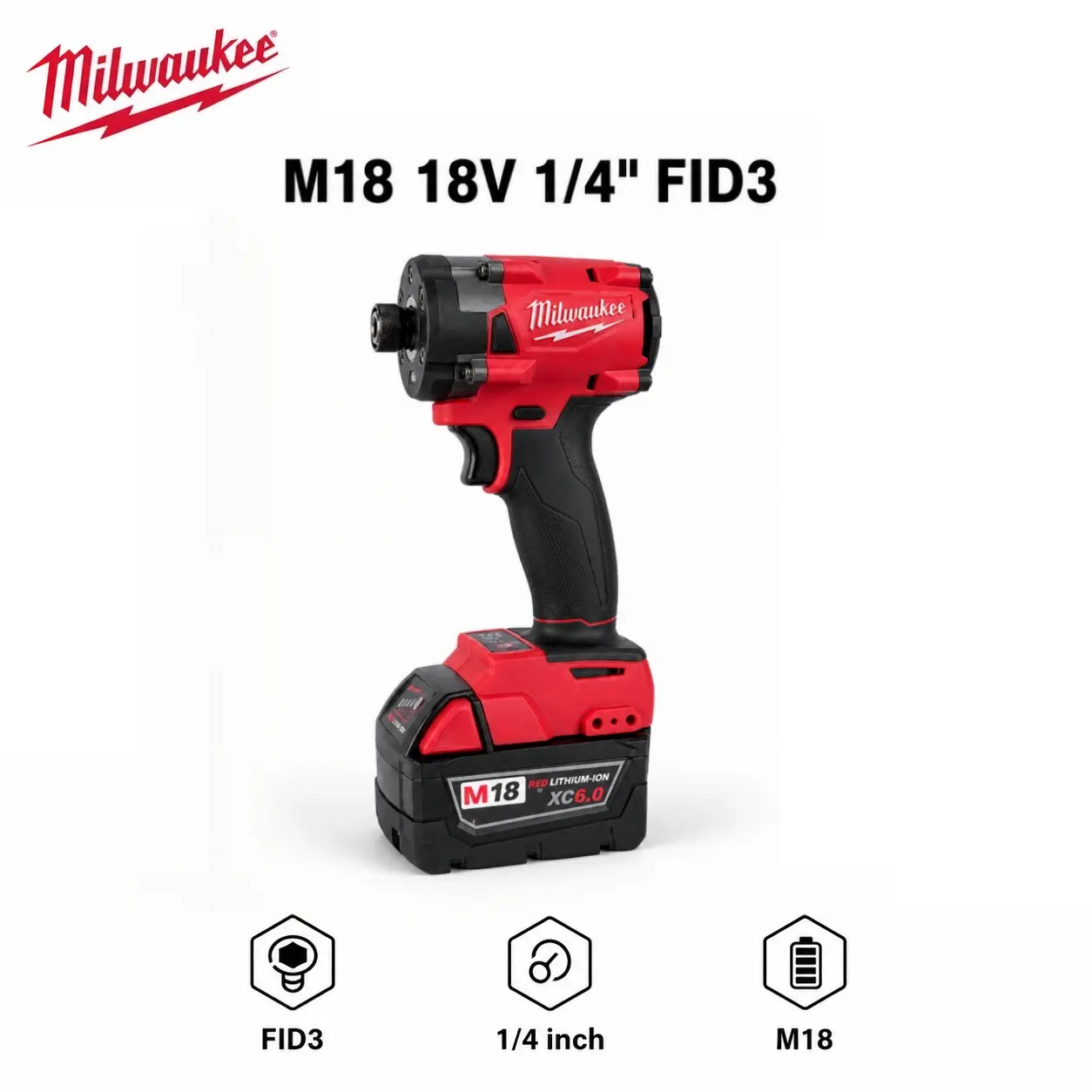 Milwaukee M18 FID3 18V Cordless Impact Driver With 1/4 Inch Hex Chuck, 0-3000 RPM No-Load Speed, 3-Speed IPM 0-1400/3600/4400, Delivers 180Nm Max Fastening Torque & 300Nm Breakaway Torque, Ideal For Assembly Equipment Maintenance # DEWALTmagnetic mount