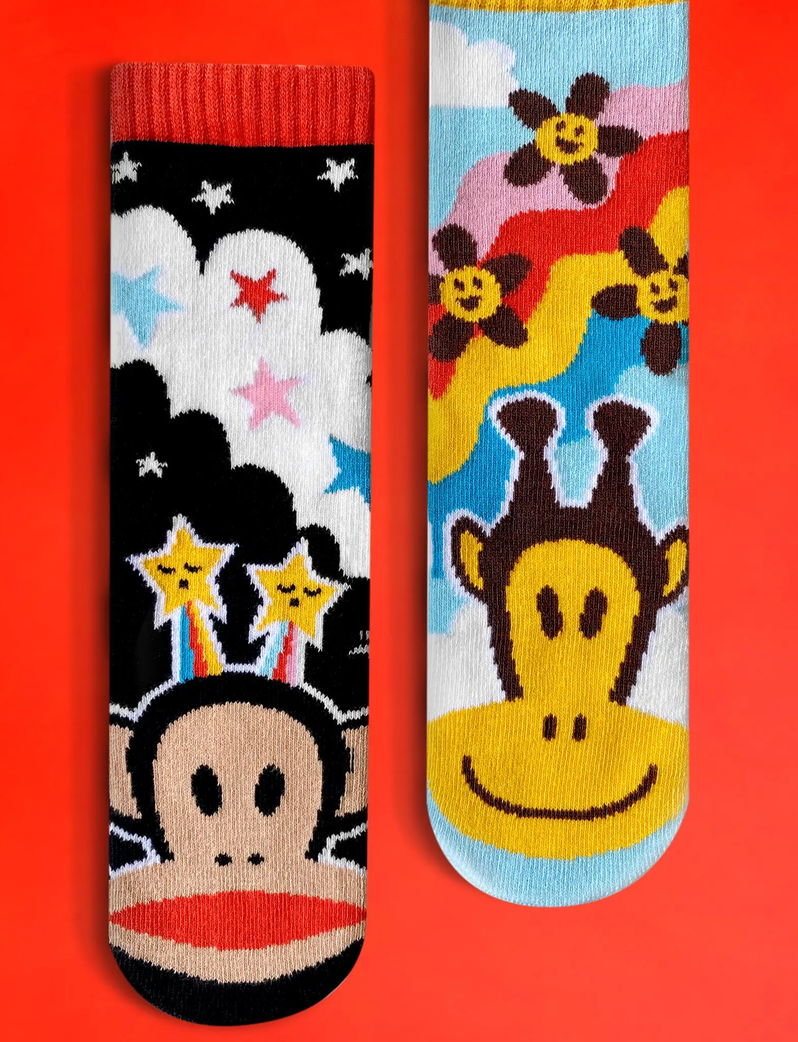 Paul Frank Julius & Clancy Mismatched Socks - Summer Cartoon Y2K Unisex Crew-Length Tube Socks for Adults - Colorful Monkey & Giraffe Designs - OEKO-TEX Certified