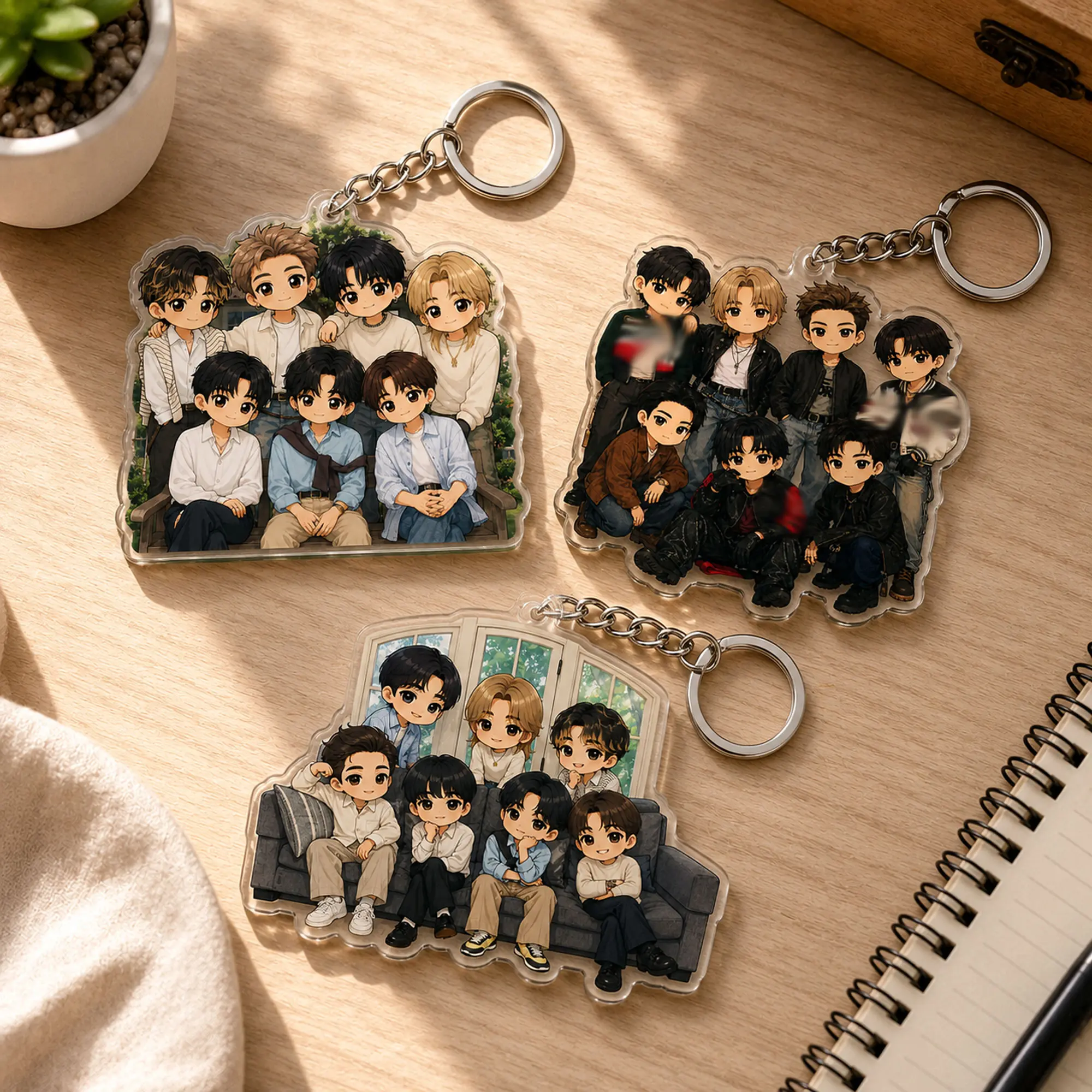 Cute Chibi Kpop Boyband Acrylic Keychain , OT7 Cartoon Figure Backpack Charm