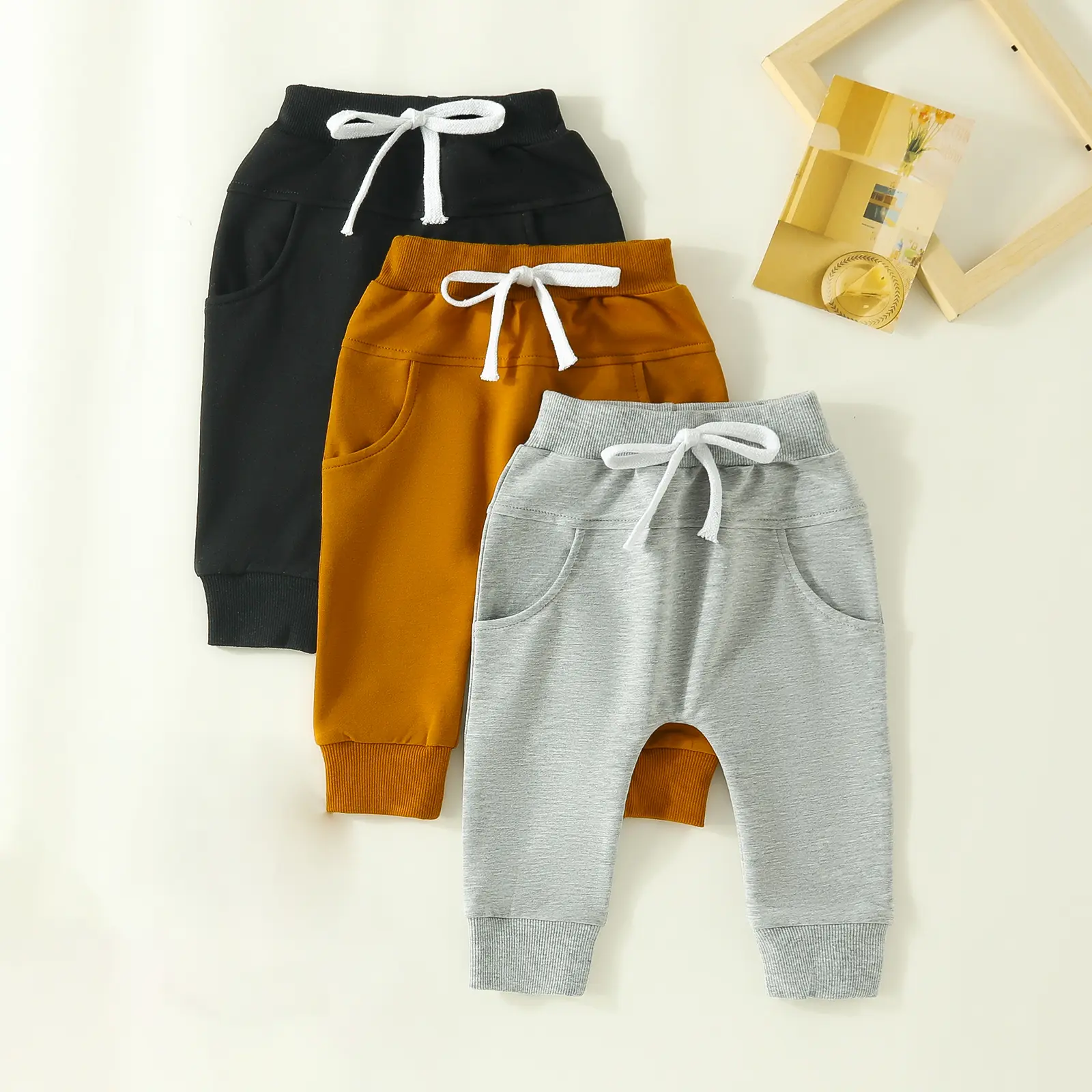 Baby Boys Pants Infant Harem Pants Toddler Active Joggers Pants Casual Athletic Trousers Solid Color Pocket Bottoms