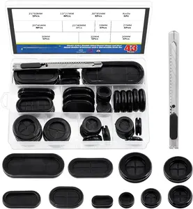 43 count 10 Size Oval and Round Rubber Grommets Set, Double Sided Oval and Round Rubber Hole Plug Wire Protection Firewall Hole Plug with 1 count Retractable  for Wire, Plug, Plumbing