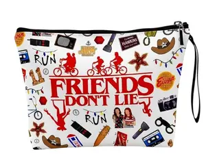 Stranger Things Friendship Makeup Bag Cool Thing Merch Gifts Inspirational Quote Cosmetic Pouch Friend Merchandise Gifts for Women BFF Bestie Sister Travel Toiletry Organizer Christmas Birthday Graduation Pencil Case