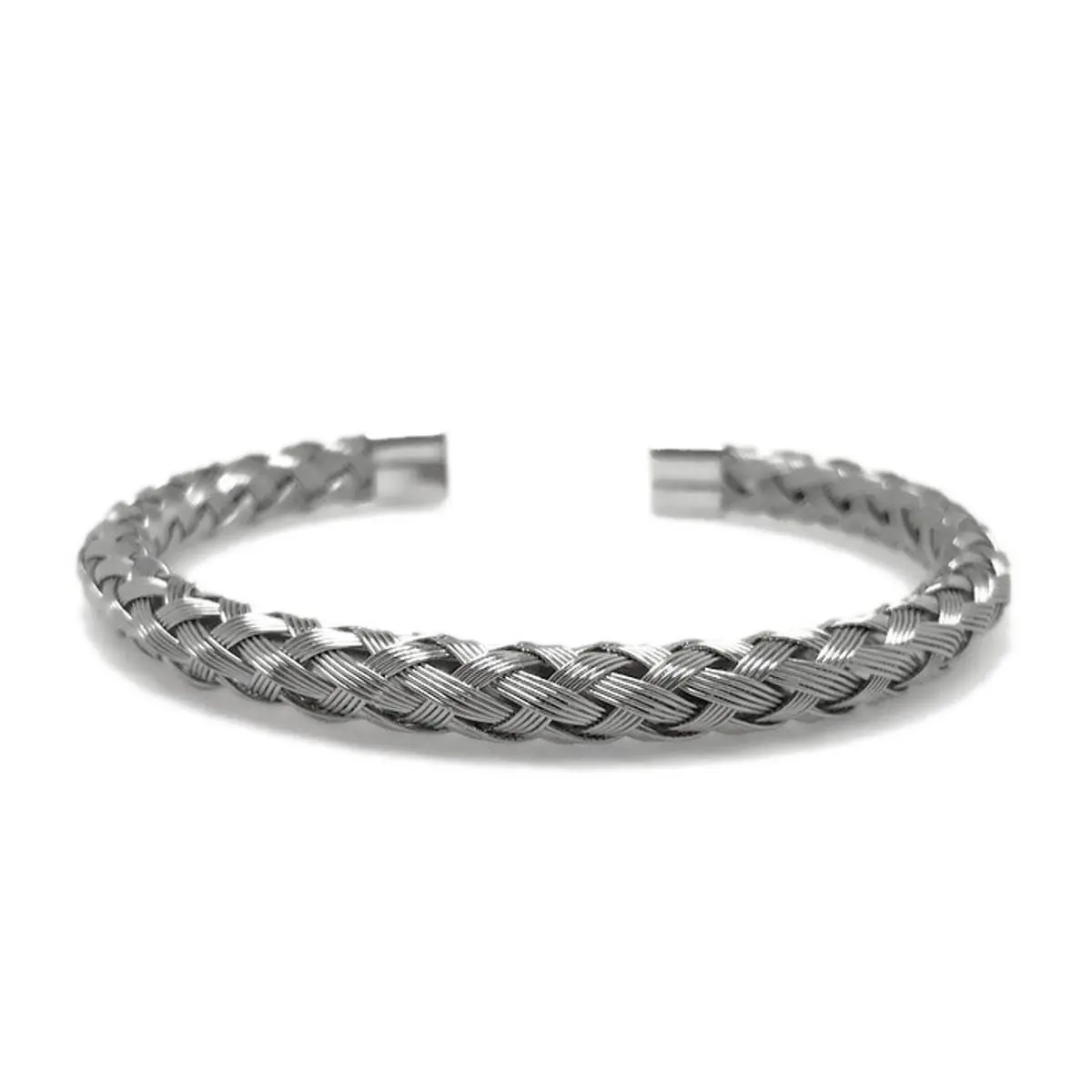 Woven Wire Cuff Bracelet - Silver Steel