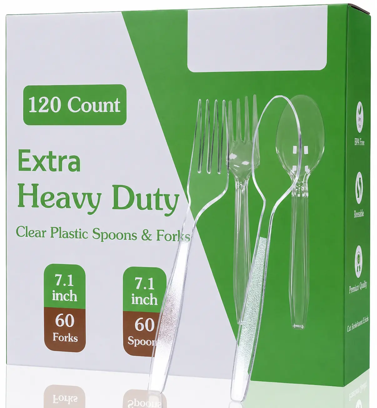 120 Count Clear Plastic Silverware Set 60 Heavy Duty Plastic Forks & 60 Plastic Spoons BPA Free Heat Resistant Disposable Utensils Premium Cutlery for Parties Weddings Catering & Everyday Use
