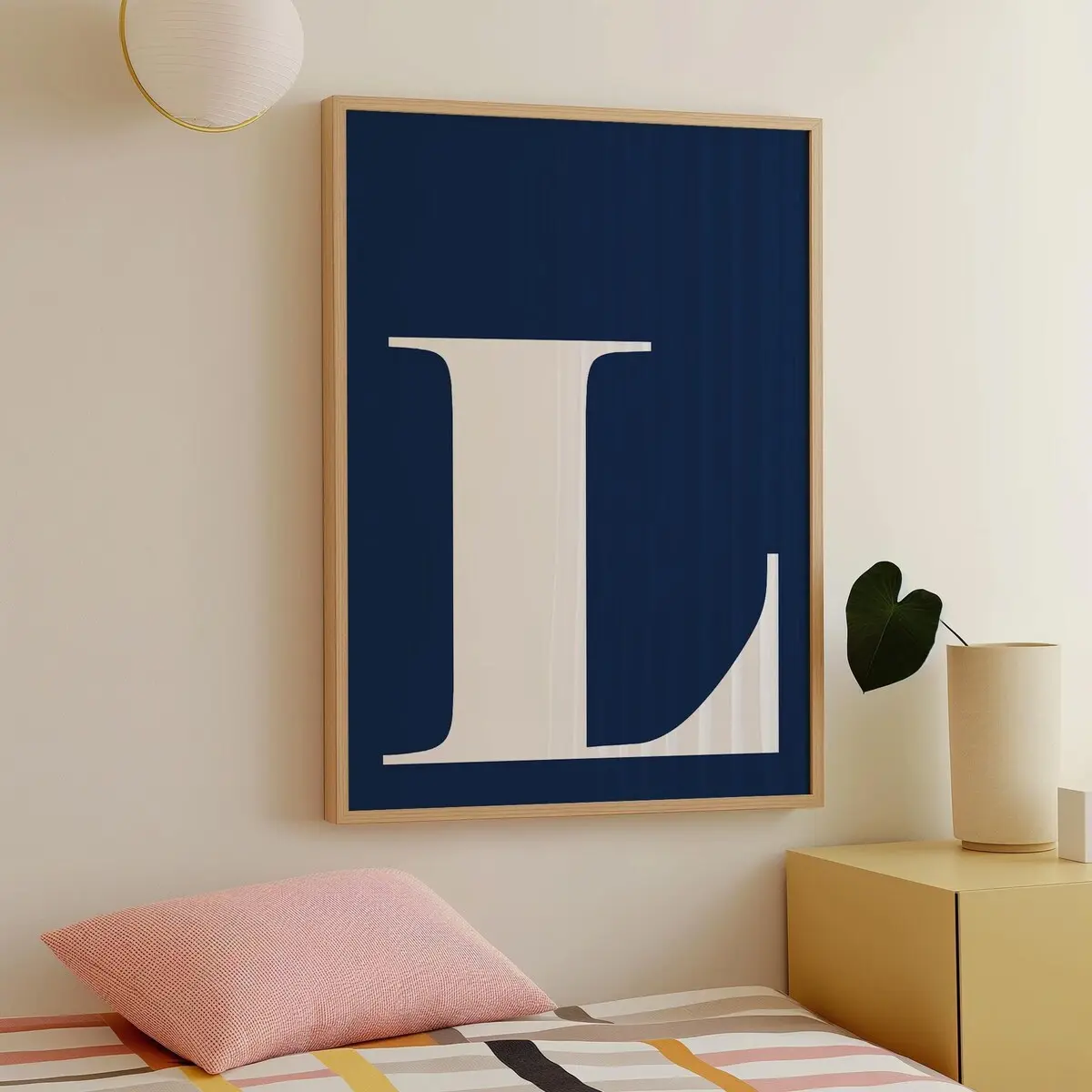 Navy & Pink Letter L Wall Art – Preppy Dorm or Nursery Decor – Large Alphabet Poster – Unframed, 5 size, 8x12 to 27x40 inch