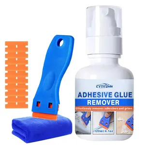 Adhesive Remover, Sticker Remover for Cars - Multi-Surface Formula Safely Removes Stickers, Decals, Tape Residue from Car, Glass, Tile (Includes Scraper & Towel, 4.1oz/120ml)