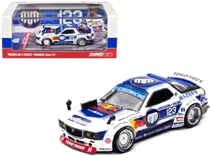 Mazda RX-7 (FD3S) RHD #123 "Pandem Rocket Bunny MADBUL Gen 7.3" White & Blue w/Graphics 1/64 Diecast Model Car by Inno Models