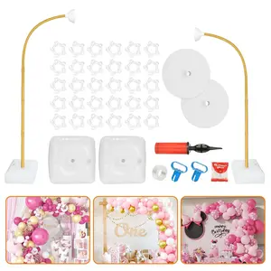 8FT & 6FT Bendable Balloon Arch Kit with Base, Manual Pump for Party Decorations Gold