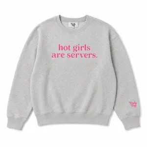 Hot Girls Are Servers Sweater - Grey Cotton Knitwear with Pink Embroidery, Comfortable Style for Women