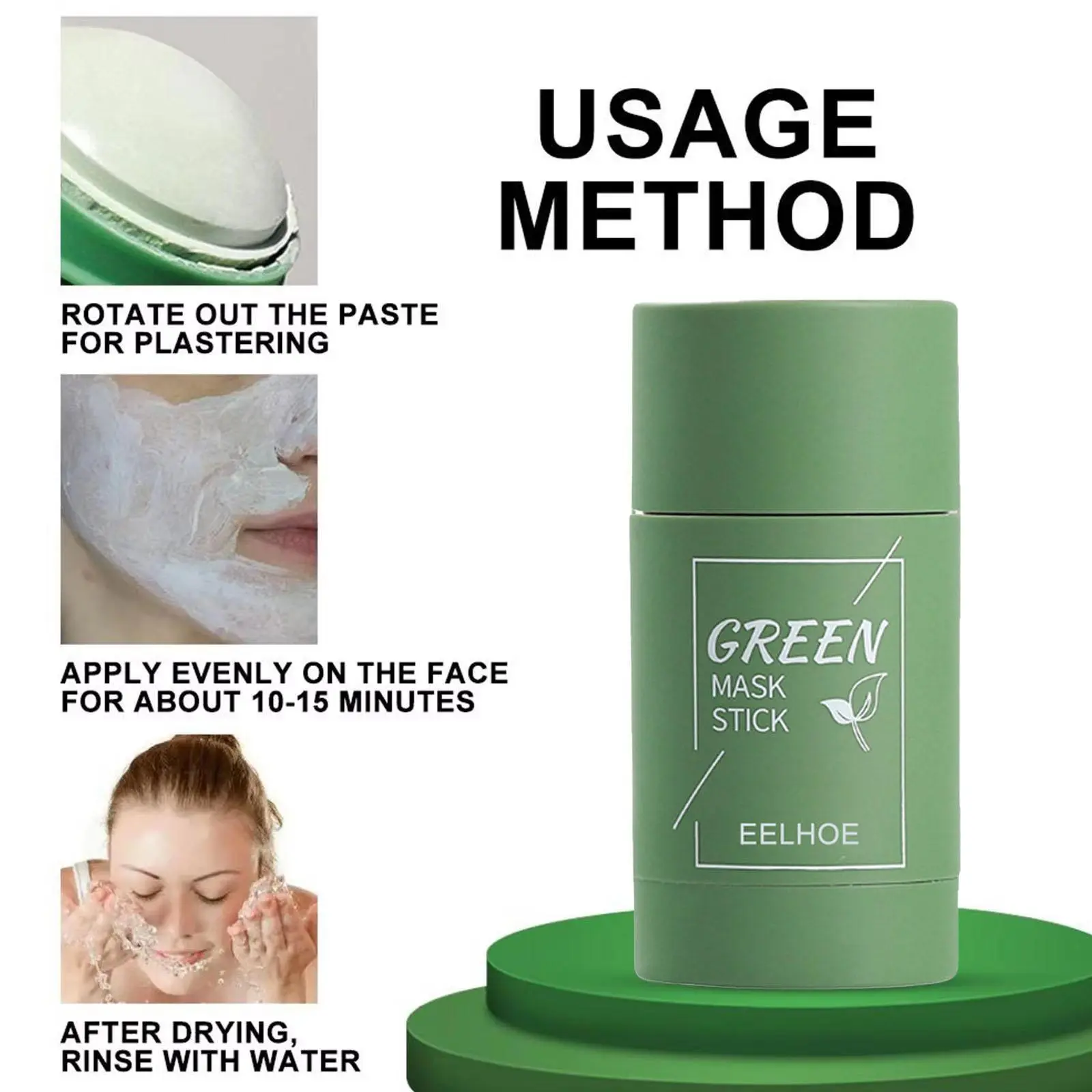 1PC Green Tea Purifying Clay Mask Stick - Oil Control & Pore Refining Face Mask (Cosmetic Use Only) 40g