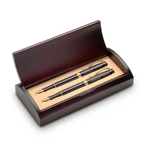 Personalized Ballpoint Pen & Pencil Set With Rosewood Box - Custom Engraved Pen and Mechanical Pencil Set