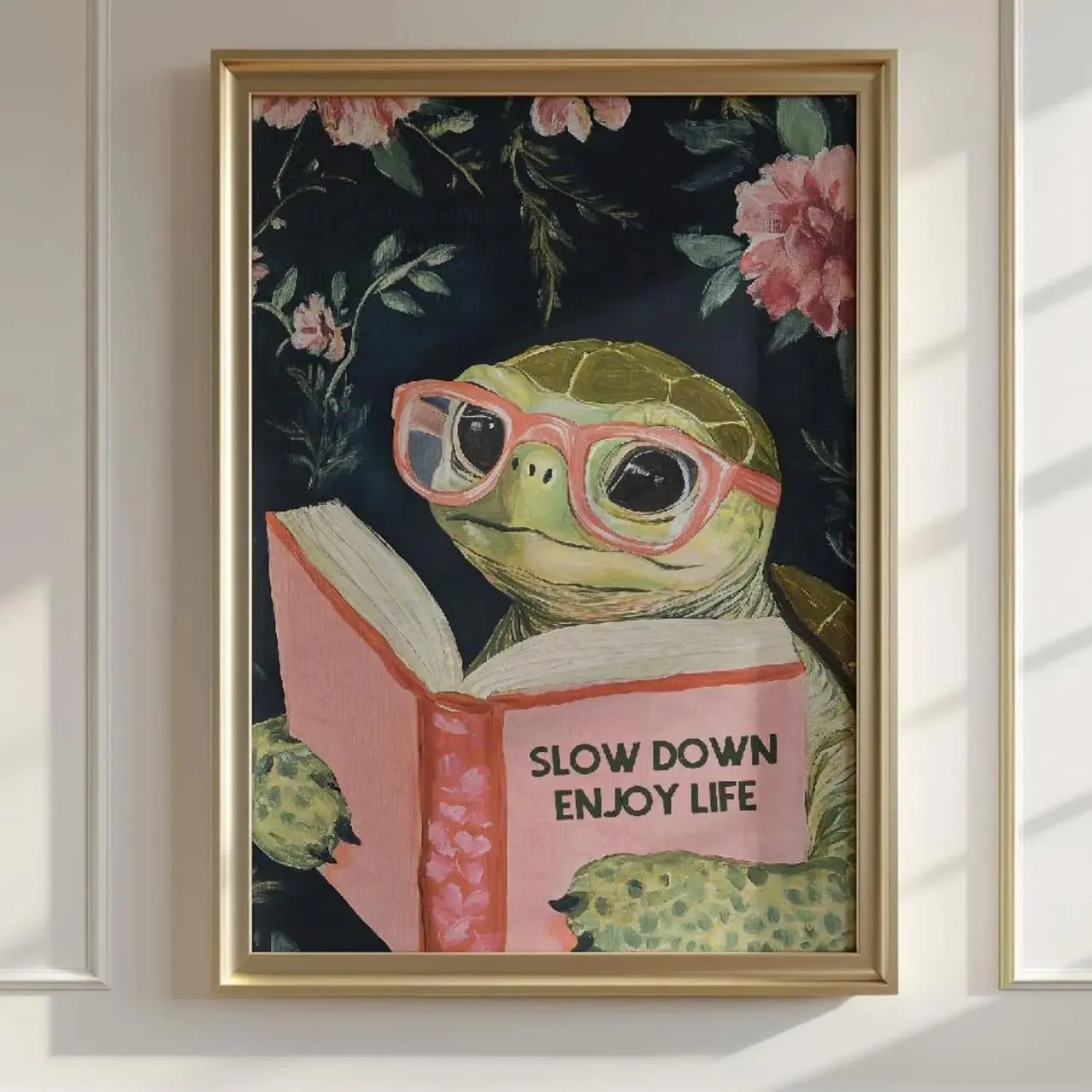Funny Sea Turtle Reading Wall Art Book Lover Animal Poster Literary Decor V