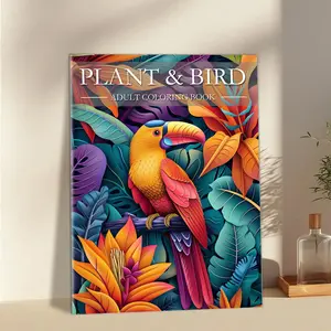 Plant Flower and Bird Theme Watercolor Floral Design Coloring Painting, Flowers, Birds and Plants Are Lifelike, Suitable for Halloween, Holiday Party Great Gift