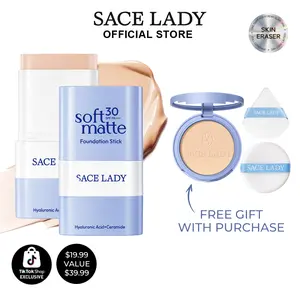 SACE LADY 5-in-1 Soft Matte Foundation Stick with Built-in Brush, Buildable Coverage, Ceramide and Hyaluronic Acid Infused, Portable Makeup
