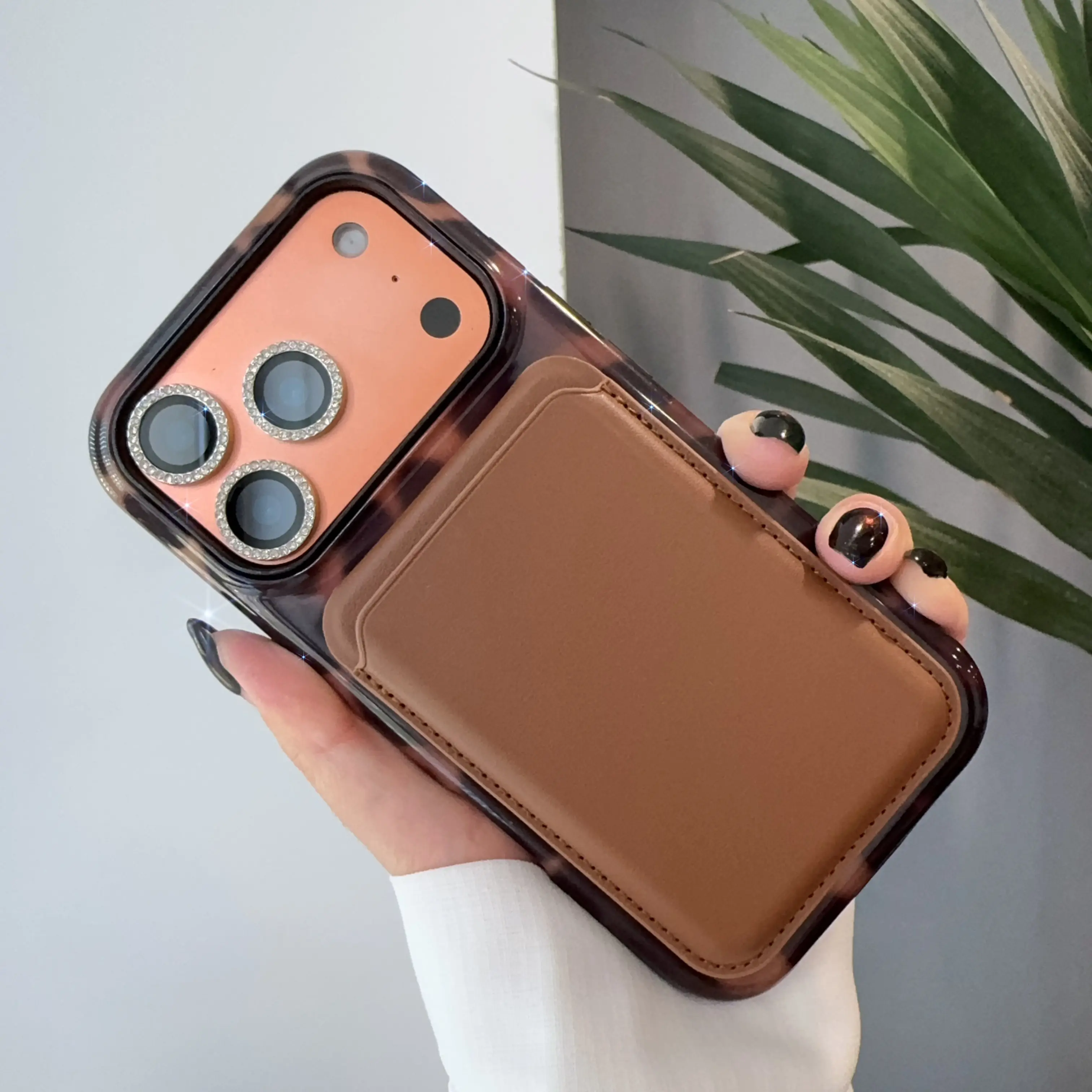 Labzone For Magnetic Wallet for iPhone 17 16 15 14 13 Phone case with wallet, Phone Stand Faux leather, Phone wallet 17 pro max Brown leopard,
