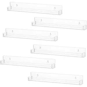 6 count Clear  Floating Shelves Book Shelf Display Ledge,5 MM Thick Wall Mounted Storage Shelf for  Decor,Invisible  Bookshelf and Small  Storage,15 Inch