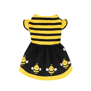 Cute Bee Dog Dress, Pet Bee Costumes, Yellow Cartoon Bumble Bee Stripes Dog Kitten Cat Puppy Pet Apparel for Party Halloween