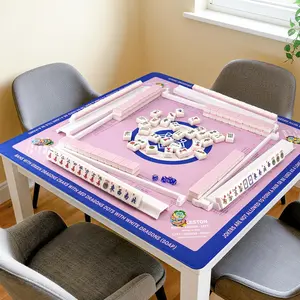Mahjong Mat for Table, 32x32 Inch Non-Slip & Noise Reduction Mahjong Mat with Rules for Learning, Portable Gaming Mat for Poker, Board Games, Cards, Tiles & Dominoes(Pink & Blue)