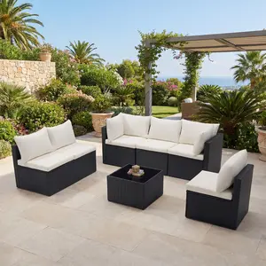 7 Piece Outdoor Patio Sectional Sofa, Modular Wicker Furniture Set with 2.8" Thick Cushions, Adjustable Feet, All-Weather Rattan Outdoor Couch for Backyard, Deck, Garden, Poolside 7 Piece Outdoor Patio Sectional Sofa, Modular Wicker Furniture Set with 2.8" Thick Cushions, Adjustable Feet, All-Weather Rattan Outdoor Couch for Backyard, Deck, Garden, Poolside