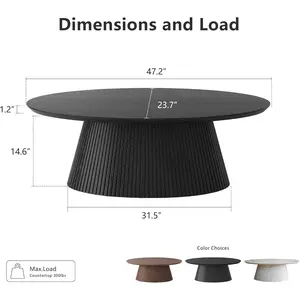 win2win Oval Coffee Table, Modern Coffee Table with Fluted Design, Minimalist Tea Table with Wood Grain Veneer, Small Funky Center Table for Living Room, Apartment, Office, Black