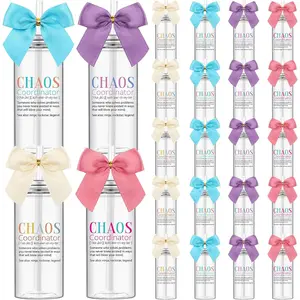 Skylety 24 Pack Chaos Coordinator Gifts Bulk for Mom Women Teacher Mothers Day Bulk Gift Chaos Coordinator Appreciation Cups with Lids Straw 13.5 oz Plastic Tumbler for Employee Coworker(Multicolor)